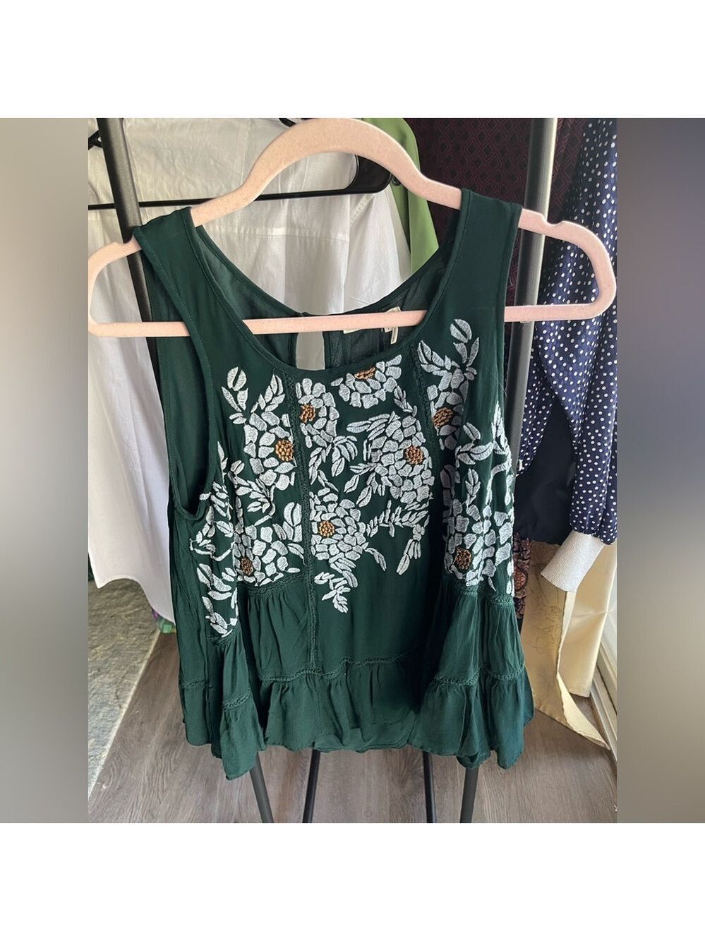 Elegant Dark Green Floral Embroidered Blouse